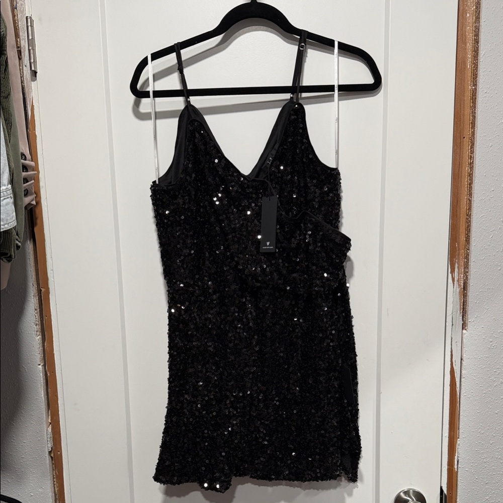 Lulu's Black Sequin V-Neck Romper